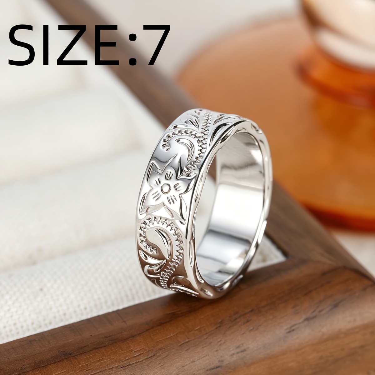 Unisex Copper Inlaid Zirconia Pattern Statement Ring